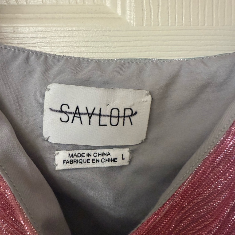 NWOT Saylor Ombre Metallic Myrah Ruffle Shoulder Slit Midi Dress sz Large L - Picture 5 of 9